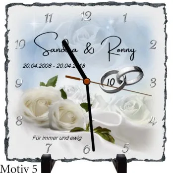 10 Hochzeitstage - Schieferuhr zur Rosenhochzeit - Motiv