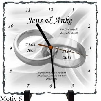 10 Hochzeitstage - Schieferuhr zur Rosenhochzeit - Motiv