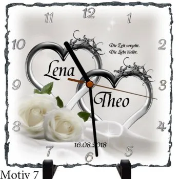 10 Hochzeitstage - Schieferuhr zur Rosenhochzeit - Motiv