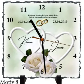 10 Hochzeitstage - Schieferuhr zur Rosenhochzeit - Motiv
