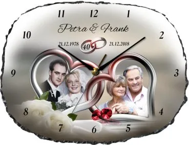 Rubinhochzeit Geschenkidee Schieferuhr mit Foto