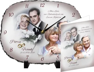 Ovale Schieferplattenuhr mit Foto zur Rubinhochzeit