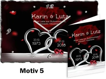 40. Hochzeitstag originelles Geschenk: Schieferuhr oder Schieferbild - Motiv