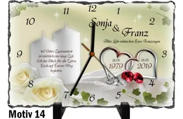 40. Hochzeitstag originelles Geschenk: Schieferuhr oder Schieferbild - Motiv