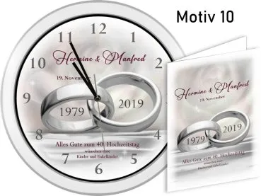 40. Hochzeitstag - Geschenk Weiße Wanduhr mit Motiv und Namen