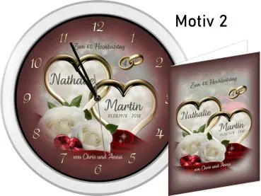 40. Hochzeitstag - Geschenk Weiße Wanduhr mit Motiv und Namen
