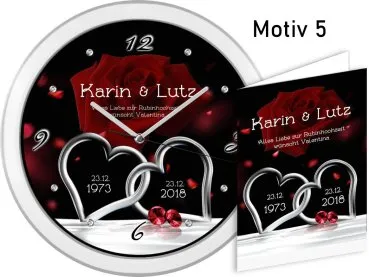 40. Hochzeitstag - Geschenk Weiße Wanduhr mit Motiv und Namen
