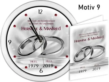40. Hochzeitstag - Geschenk Weiße Wanduhr mit Motiv und Namen