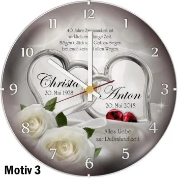 Geschenkidee zum 40. Hochzeitstag - Wanduhr mit Kuppelglas Motiv