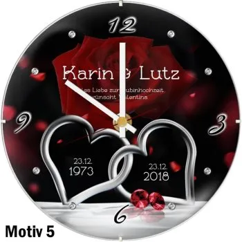 Geschenkidee zum 40. Hochzeitstag - Wanduhr mit Kuppelglas Motiv