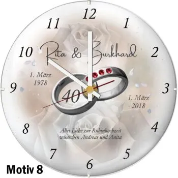Geschenkidee zum 40. Hochzeitstag - Wanduhr mit Kuppelglas Motiv
