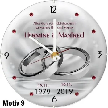 Geschenkidee zum 40. Hochzeitstag - Wanduhr mit Kuppelglas Motiv