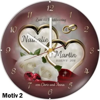 Geschenkidee zum 40. Hochzeitstag - Wanduhr mit Kuppelglas Motiv