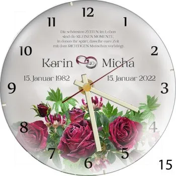 Geschenkidee zum 40. Hochzeitstag - Wanduhr mit Kuppelglas Motiv