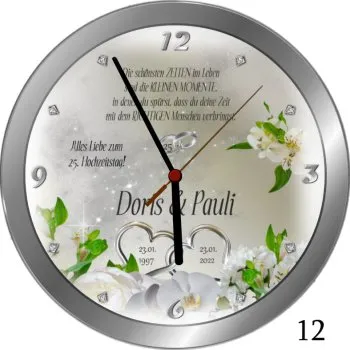 beliebte Hochzeitsuhr zum 25.Hochzeitstag - 25cm - Metallrahmen