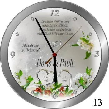 beliebte Hochzeitsuhr zum 25.Hochzeitstag - 25cm - Metallrahmen