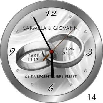 beliebte Hochzeitsuhr zum 25.Hochzeitstag - 25cm - Metallrahmen
