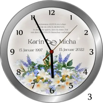beliebte Hochzeitsuhr zum 25.Hochzeitstag - 25cm - Metallrahmen