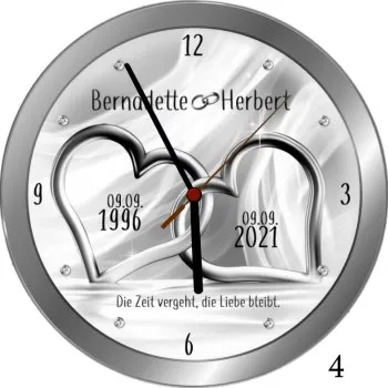 beliebte Hochzeitsuhr zum 25.Hochzeitstag - 25cm - Metallrahmen