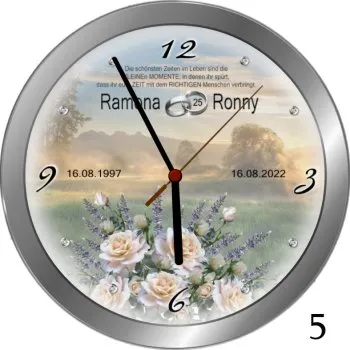 beliebte Hochzeitsuhr zum 25.Hochzeitstag - 25cm - Metallrahmen