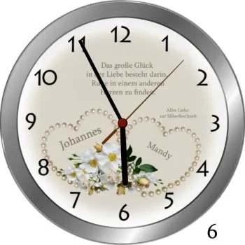 beliebte Hochzeitsuhr zum 25.Hochzeitstag - 25cm - Metallrahmen