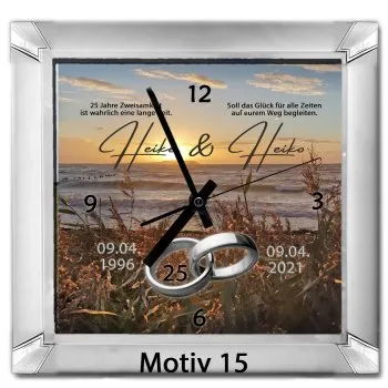 Besonderes Geschenk zur Silberhochzeit - silberne Uhr eckig