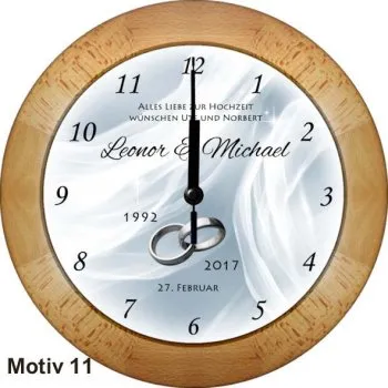 Stilvolle Wanduhr aus Buchenholz - Geschenke zur Silberhochzeit - 30cm