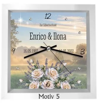 Außergewöhnliche Geschenkideen zur Silberhochzeit - Uhr/Bild - weiß