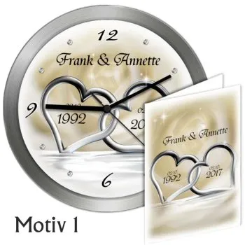beliebte Hochzeitsuhr zum 25.Hochzeitstag - 25cm - Metallrahmen