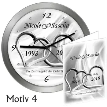beliebte Hochzeitsuhr zum 25.Hochzeitstag - 25cm - Metallrahmen