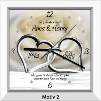 Außergewöhnliche Geschenkideen zur Silberhochzeit - Uhr/Bild - weiß