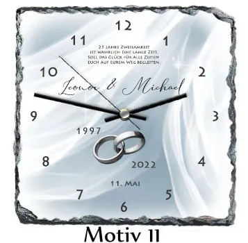 Silberhochzeitsuhr als Geschenk zum 25.Hochzeitstag - Schieferuhr