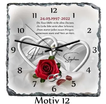 Silberhochzeitsuhr als Geschenk zum 25.Hochzeitstag - Schieferuhr