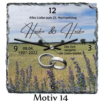 Silberhochzeitsuhr als Geschenk zum 25.Hochzeitstag - Schieferuhr