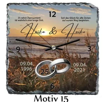 Silberhochzeitsuhr als Geschenk zum 25.Hochzeitstag - Schieferuhr