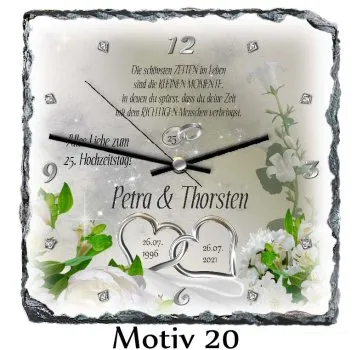 Silberhochzeitsuhr als Geschenk zum 25.Hochzeitstag - Schieferuhr