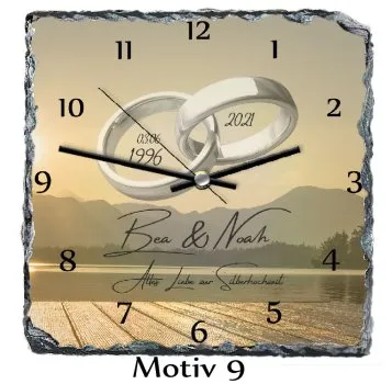 Silberhochzeitsuhr als Geschenk zum 25.Hochzeitstag - Schieferuhr