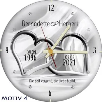 Personalisiertes Geschenk zur Silberhochzeit - Uhr mit Kuppelglasabdeckung