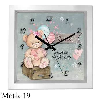 Taufgeschenk mit Namen und Text - moderner weißer Holzrahmen als Uhr oder Bild
