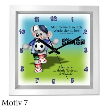 Taufgeschenk mit Namen und Text - moderner weißer Holzrahmen als Uhr oder Bild