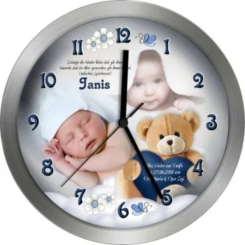 Beliebtes Taufgeschenk mit Metallrahmen 25cm - geräuscharmes Quarzuhrwerk