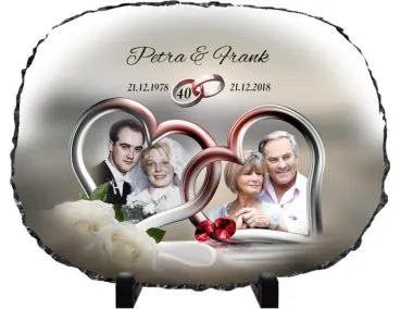 Rubinhochzeit Geschenkidee Schieferuhr mit Foto