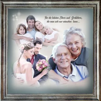 Fotocollage gerahmt im Holzrahmen antik-gold