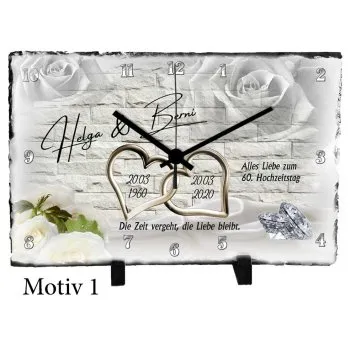 Diamanthochzeit Geschenk Schieferuhr mit Namen