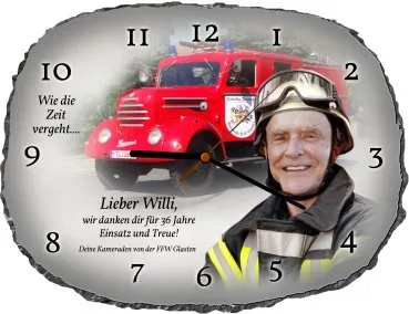 Große ovale Foto-Schieferplattenuhr - rustikales Naturprodukt