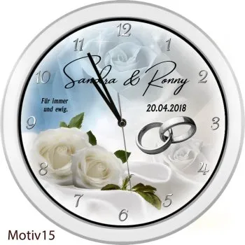 Weisse Hochzeitsuhr stylisch Motiv 15