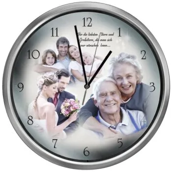 Fotouhr mit Funkuhrwerk - Uhrrahmen silber, gold oder weiß