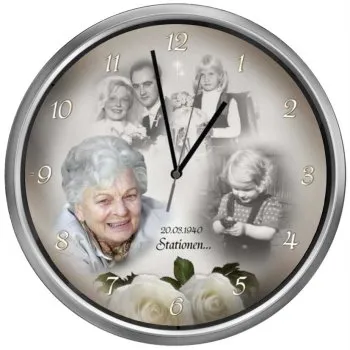 Fotouhr mit Funkuhrwerk - Uhrrahmen silber, gold oder weiß