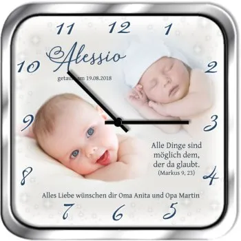 Entzueckende Fotouhr als Geschenk zur Taufe oder Namensgebung