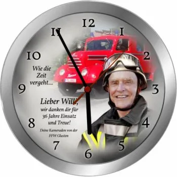 Fotouhr mit Metallrahmen 30cm - mit Ihren Fotos + Ihrem Text